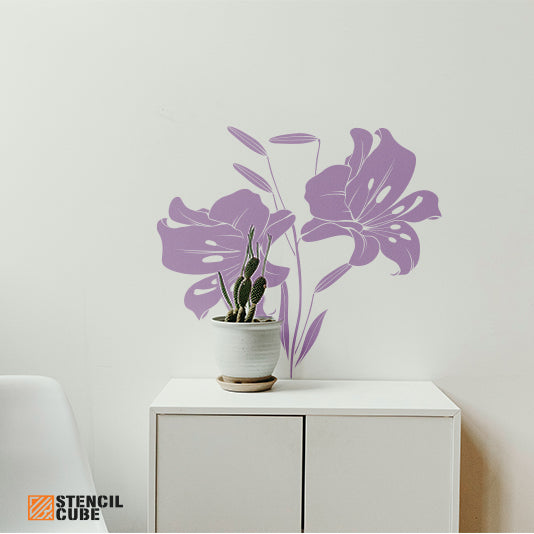 Blooming Lily flowers Stencil Stencilcube Wall paint