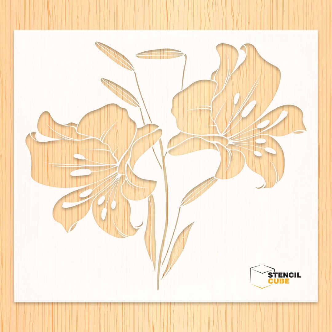 Blooming Lily flowers Stencil Stencilcube