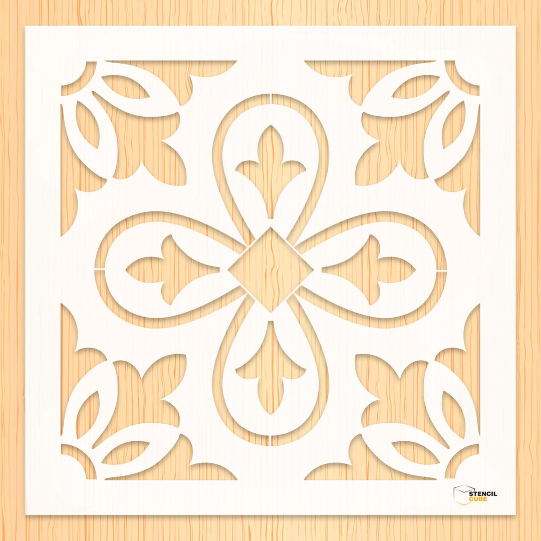 Floral ornamental floor tile pattern stencil