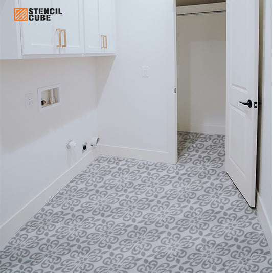 Ornamental floor tile pattern stencil