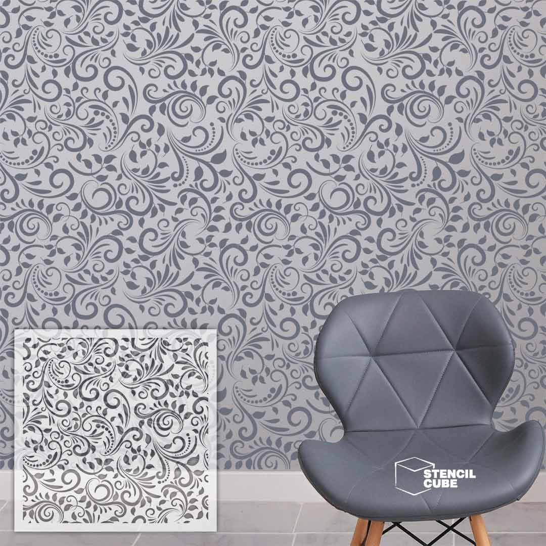 Abstract leaf pattern stencil wall painting Stencilcube