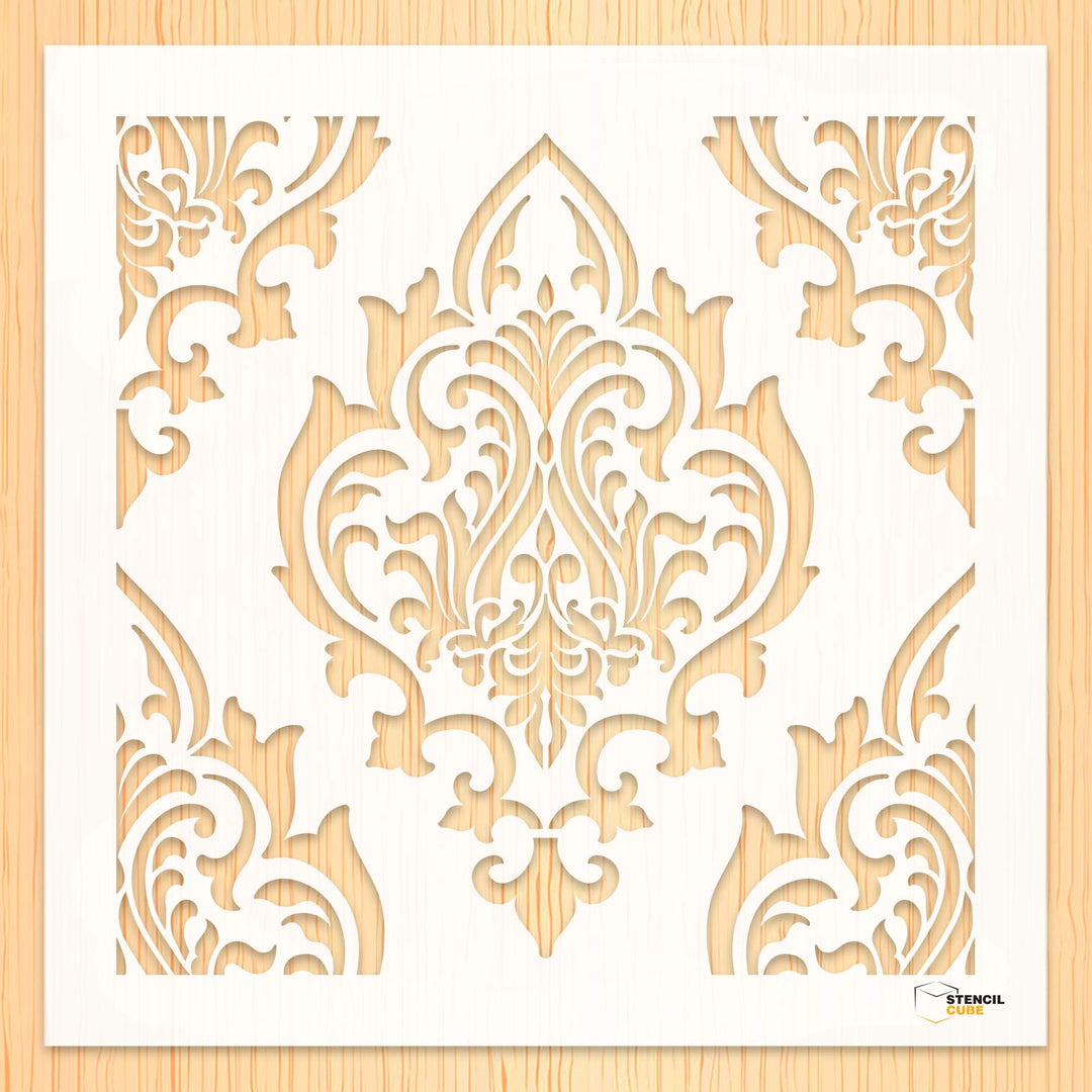 Damask seamless wall pattern stencil