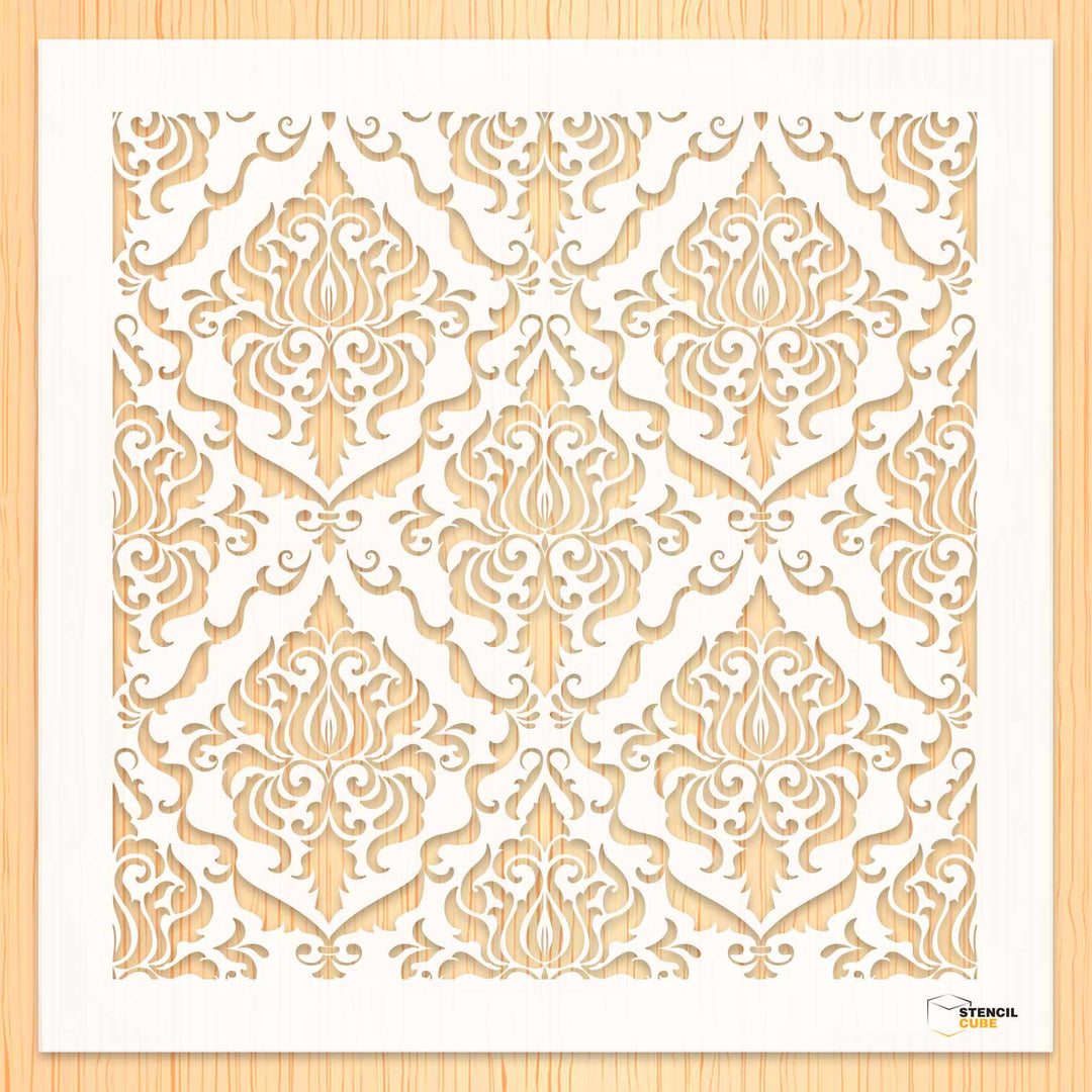 Luxury damask wall pattern stencil