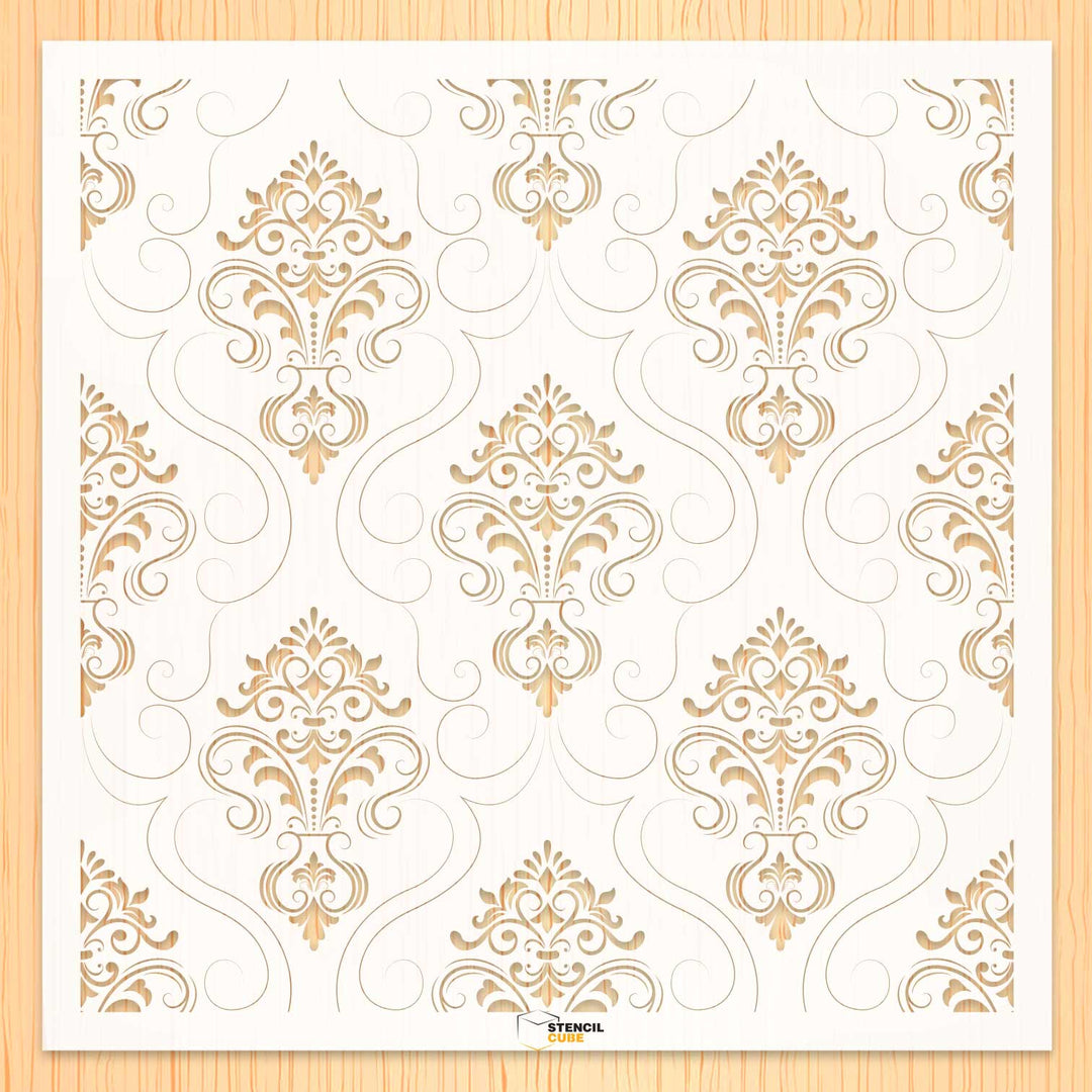 Sleek seamless damask wall pattern stencil