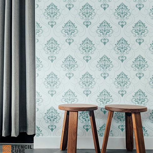 Sleek seamless damask wall pattern stencil