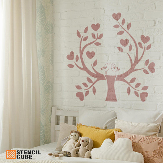 Tree with Love Birds Stencil